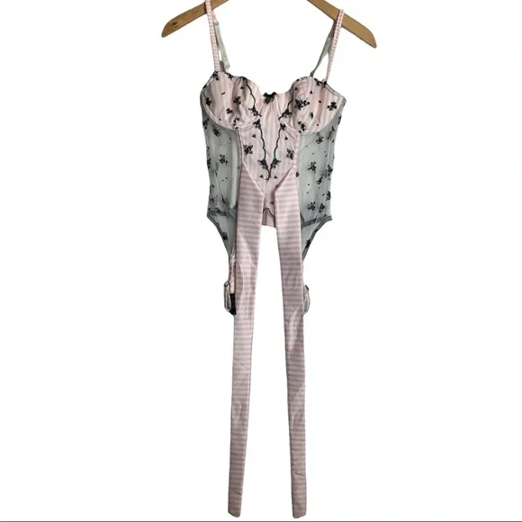 Victoria's Secret Corset Pink/White Black Garter Size 34B - Picture 10 of 11